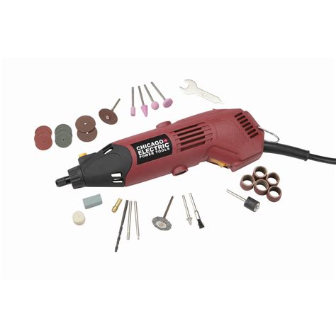 The CHICAGO ELECTRIC Heavy Duty Variable Speed Rotary Tool Kit 31 Pc. . Rotary tool harbor freight